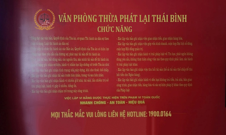 Số điện thoại của văn phòng thừa phát lại Thái Bình